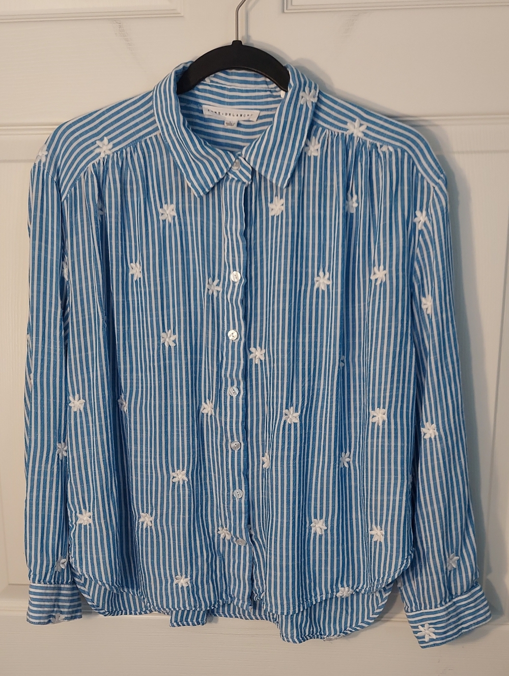 Jane and Delancey Blue and White Striped Embroidered Button-Down Shirt